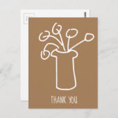 白い花のモダンでシンプルなアウトラインアート ポストカード (正面/裏面)