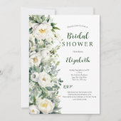 白い花のユーカリグリーンウェディングシャワー 招待状 (正面)