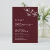白い花のラインアート ブルゴーニュ色の結婚式 エンクロージャーカード (スタンド正面)