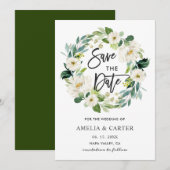 白い花のリース 結婚式のSave the Dateカード セーブザデート (正面/裏面)
