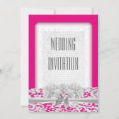 白い花のレースおよび赤紫のピンクの結婚式 招待状 (裏面)