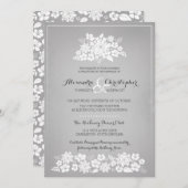 白い花のヴィンテージシルバ結婚ーの背景 招待状 (正面/裏面)