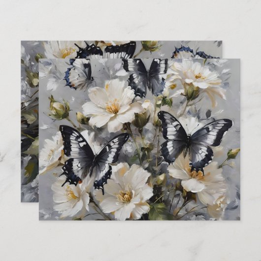 白い花の上に黒と白の蝶 (正面/裏面)