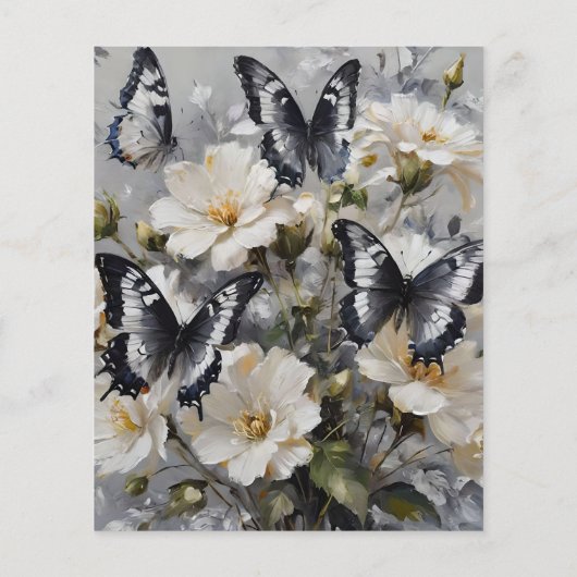 白い花の上に黒と白の蝶 (裏面)