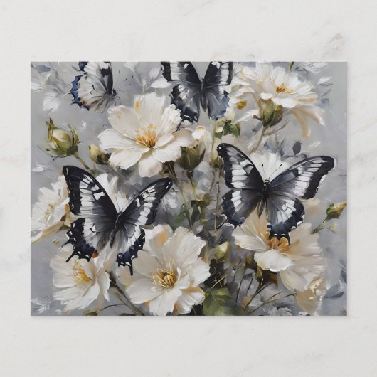 白い花の上に黒と白の蝶 (正面)