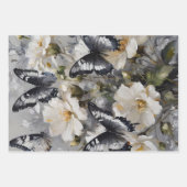 白い花の上に黒と白の蝶 ラッピングペーパーシート (正面3)