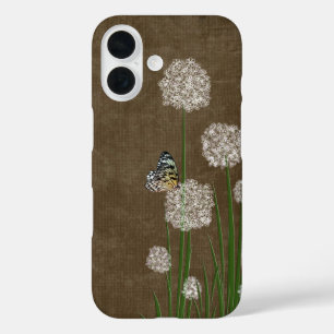 白い花の上のシロタテハ iPhone 16ケース