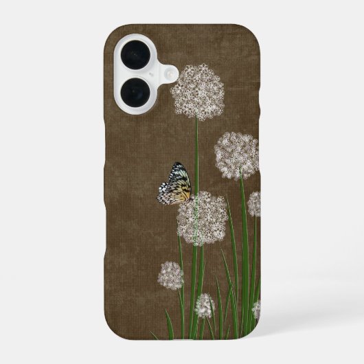 白い花の上のシロタテハ iPhone 16ケース (裏面)
