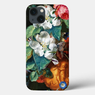 白い花の上の蝶フローラ iPhone 13ケース