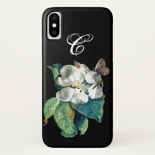 白い花の上の蝶 , 花のモノグラム Case-Mate iPhoneケース (裏面)