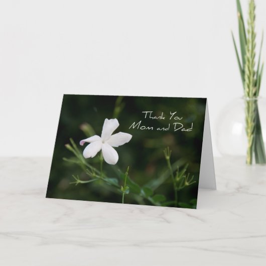 白い花の両親 結婚式当日の感謝カード サンキューカード (正面)