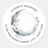 白い花の住所を持つ青い三日月 ラウンドシール (正面)