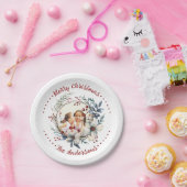 白い花の写真とクリスマスリース ペーパープレート (パーティー)