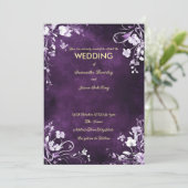 白い花の境界線のあるディープパープルの背景 招待状 (スタンド正面)
