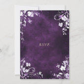白い花の境界線のあるディープパープルの背景 招待状 (裏面)