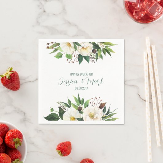 白い花の境界線 ウェディングデザイン スタンダードカクテルナプキン (インサイチュ)