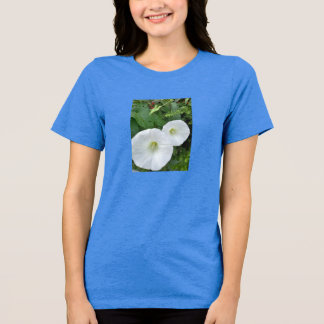 白い花の女性用Tシャツ トライブレンドTシャツ