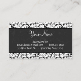 白い花の小束、ストライプ及びモノグラムの黒 名刺
