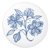 白い花の引出しのノブのカスタムな藍色 セラミックノブ (正面)