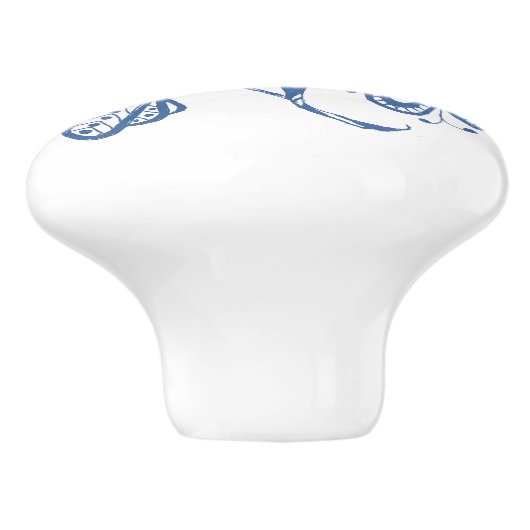 白い花の引出しのノブのカスタムな藍色 セラミックノブ (側面)