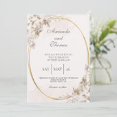 白い花の形をした楕円結婚式招待状 招待状 (スタンド正面)