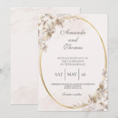 白い花の形をした楕円結婚式招待状 招待状 (正面/裏面)