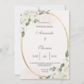 白い花の形をした楕円結婚式招待状 招待状 (正面)