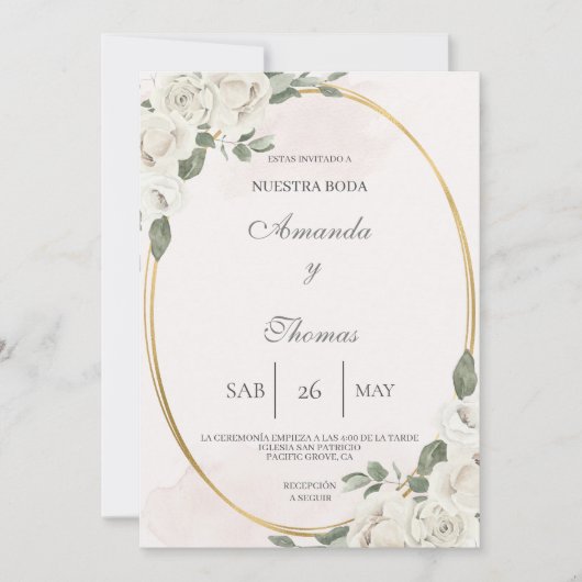 白い花の形をした楕円結婚式招待状 招待状 (正面)