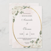 白い花の形をした楕円結婚式招待状 招待状 (正面/裏面)