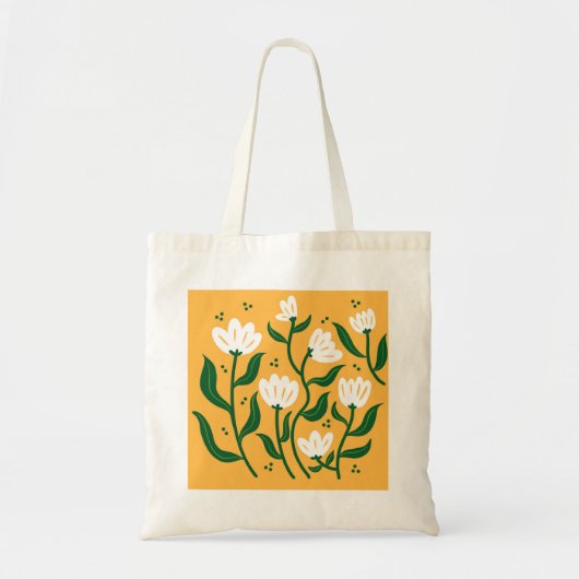 白い花の手描きシンプルトートバッグ トートバッグ (正面)