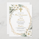 白い花の最初の交流の招待 招待状 (正面/裏面)