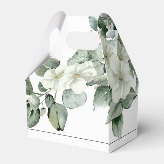 白い花の枝の黒いタイポグラフィ結婚の フェイバーボックス (裏面サイド)