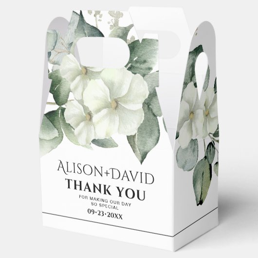 白い花の枝の黒いタイポグラフィ結婚の フェイバーボックス (オープン)