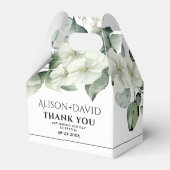 白い花の枝の黒いタイポグラフィ結婚の フェイバーボックス (正面サイド)