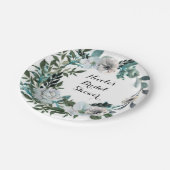 白い花の植物グリーンリース ペーパープレート (アングル)