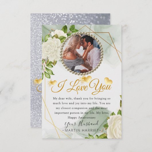 白い花の植物学写真 結婚記念日 カード (正面/裏面)