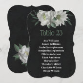 白い花の植物学的なブラックシーティングチャートカード 招待状 (正面/裏面)