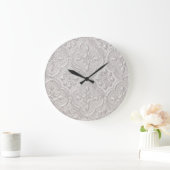 白い花の模様 ラージ壁時計 (ホーム)