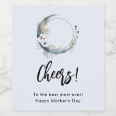 白い花の母の日と青い三日月 ワインラベル (シングルラベル)