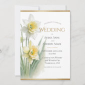 白い花の水彩スイセン 現代のウェディング 招待状 (正面)