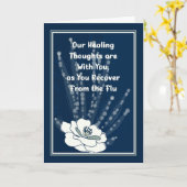 白い花の泡と濃い青で元気になる カード (黄色い花)