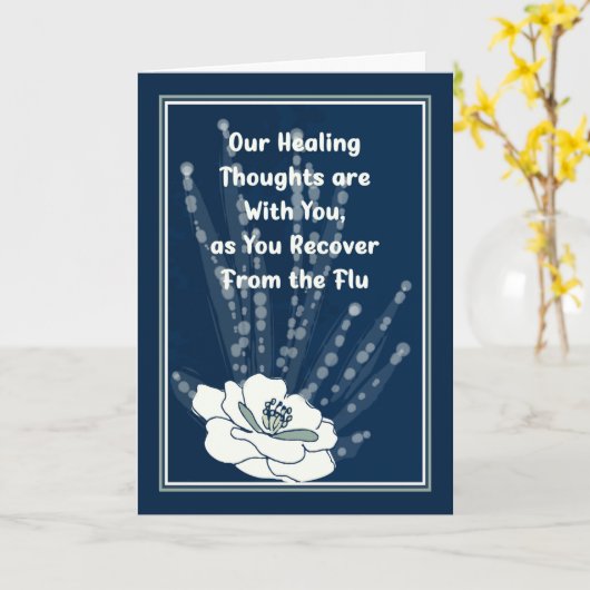 白い花の泡と濃い青で元気になる カード (黄色い花)