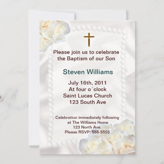 白い花の洗礼の招待状 招待状 (正面)
