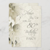 白い花の第80バースデーパーティ招待状 招待状 (正面/裏面)