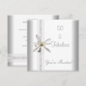 白い花の素晴らしい50歳の誕生日パーティーレース 招待状 (正面/裏面)