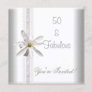 白い花の素晴らしい50歳の誕生日パーティーレース 招待状