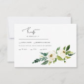 白い花の結婚式RSVPカード 出欠カード (正面)