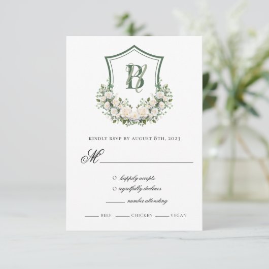 白い花の結婚紋章 出欠カード (スタンド正面)