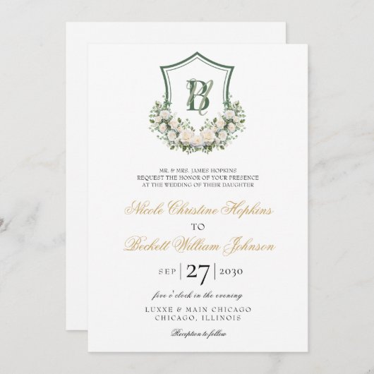 白い花の結婚紋章 招待状 (正面/裏面)