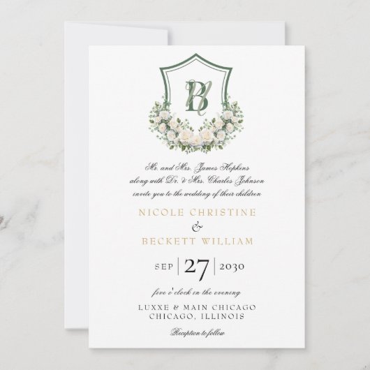 白い花の結婚紋章 招待状 (正面)